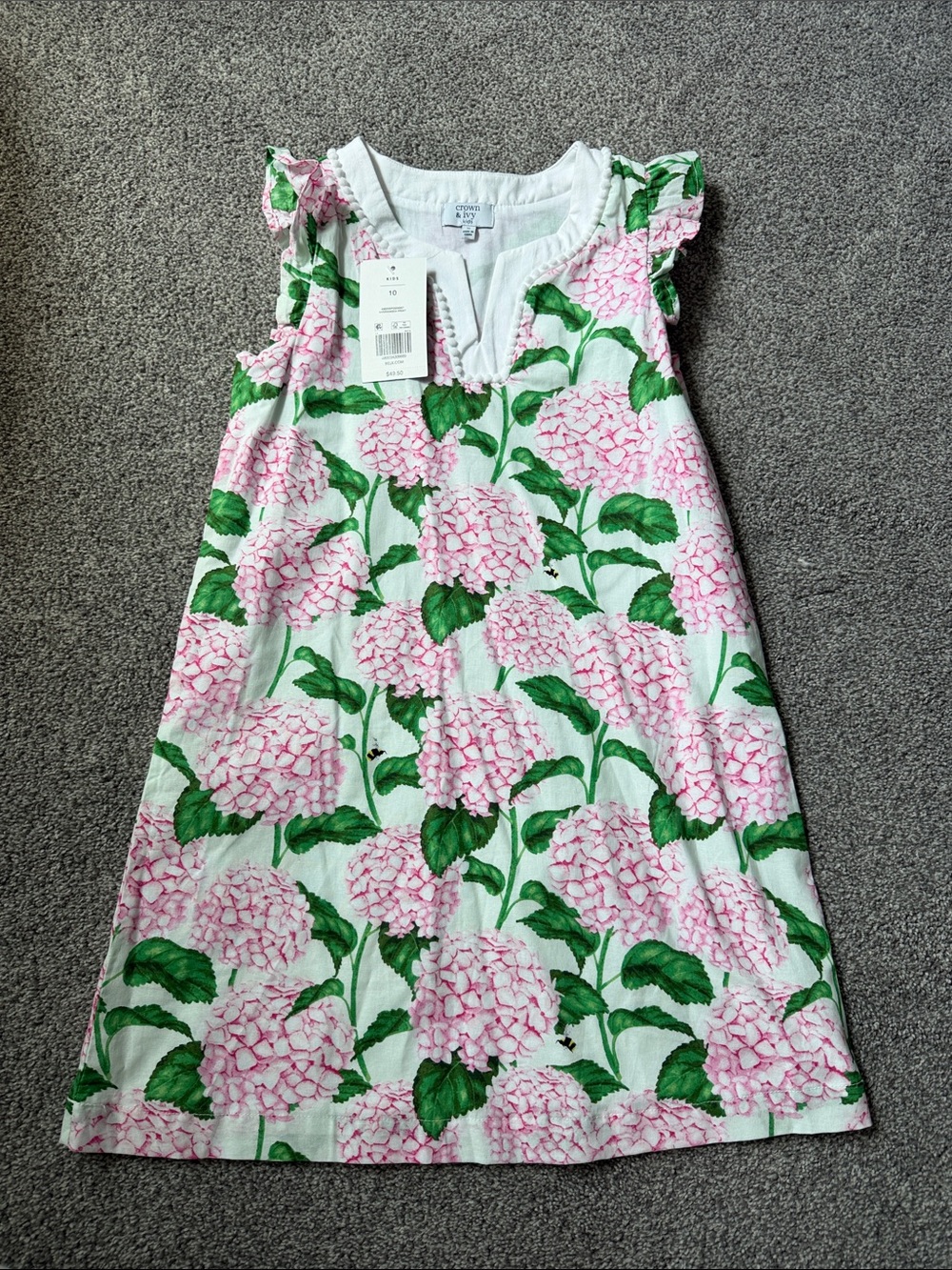 crown & ivy White Dress with Pink Hydrangea Print